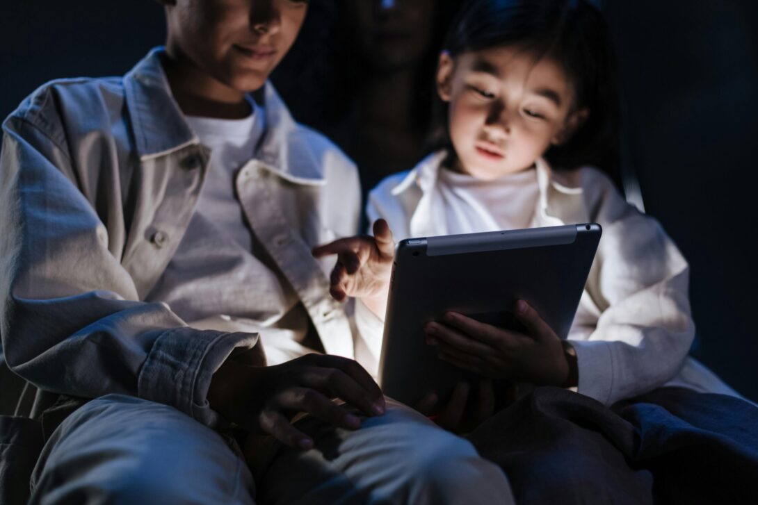 Family using internet at home